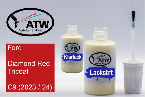 Ford, Diamond Red Tricoat, C9 (2023 / 24): 20ml Lackstift + 20ml Klarlack - Set, von ATW Autoteile West.